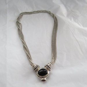 Beaded Multi Strand Necklace with Detachable Onyx  and Stone Pendant